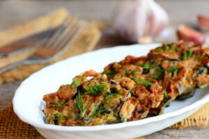 Aubergine mit veganem Fetakäse überbacken