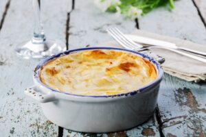 Auflauf mit Soja-Hackfleisch, Kartoffeln und Möhren