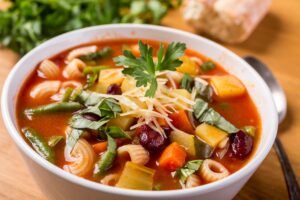 Minestrone mit Nudeln, Bohnen und buntem Gemüse